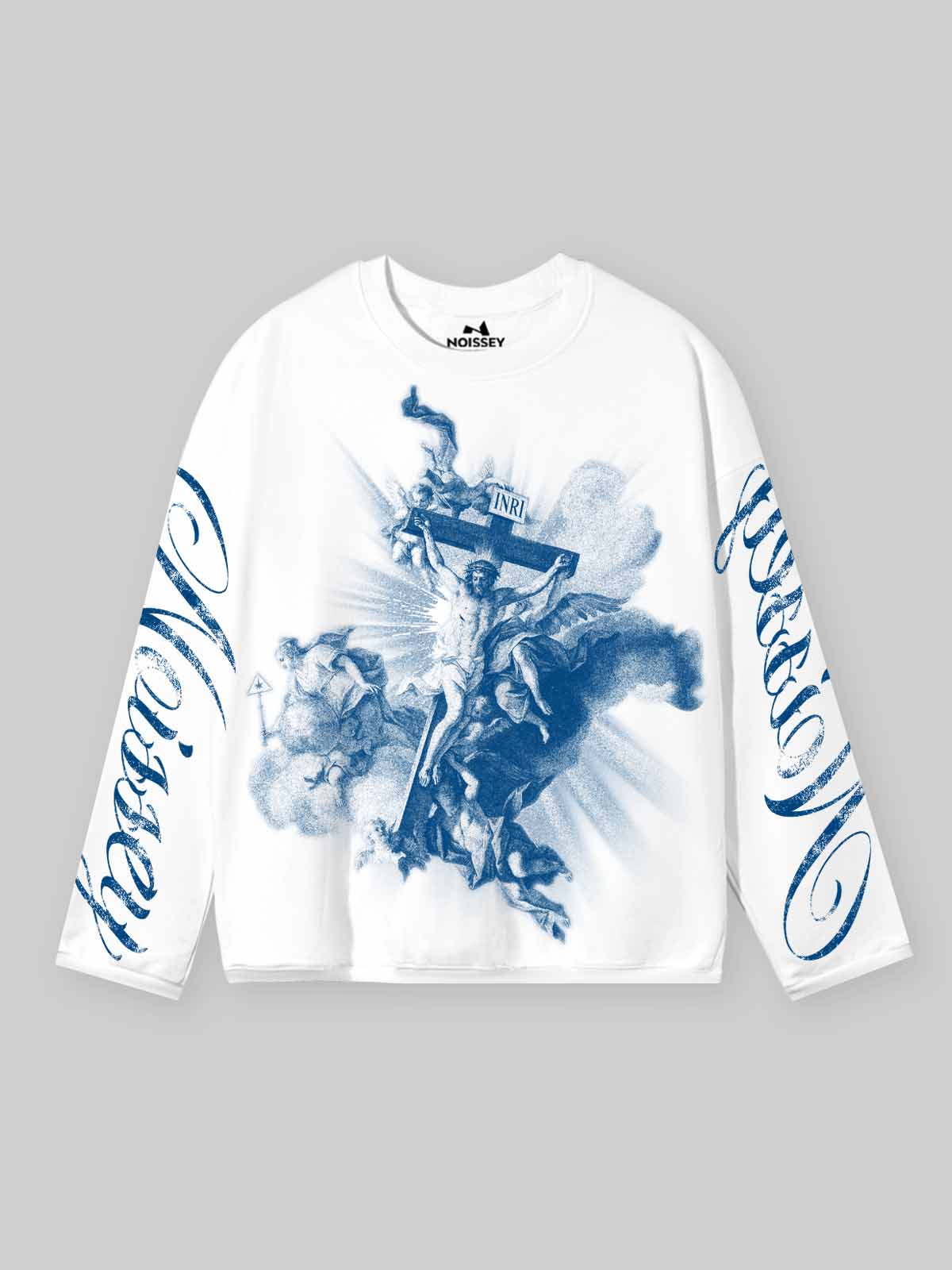 NOISSEY Jesus Ascension Vintage Religious Print Long-Sleeve T-Shirt - Pure White