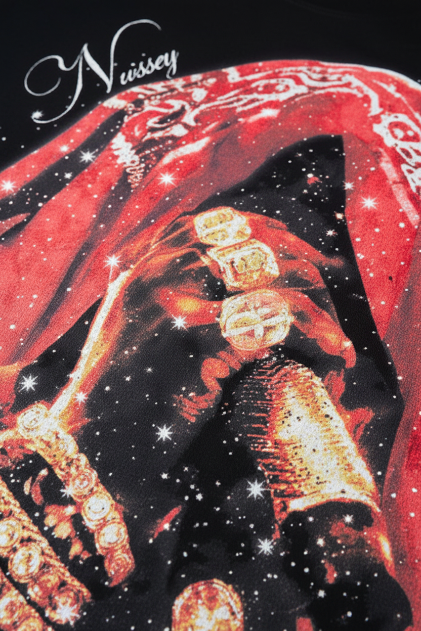 NOISSEY "Crimson Legacy" Bandana Graphic Boxy Tee - Pitch Black