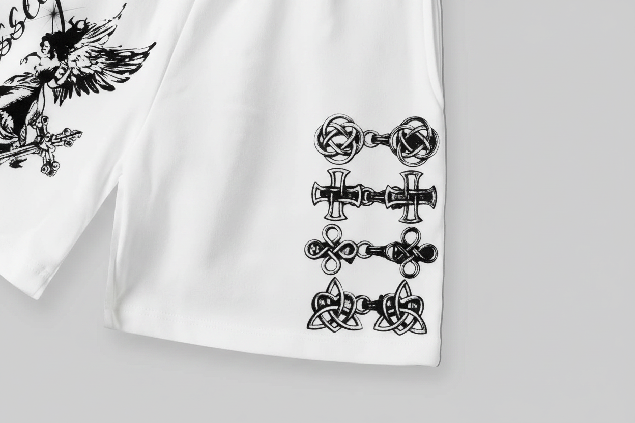 NOISSEY "Sacred Will" Angel & Cross Art Print Shorts