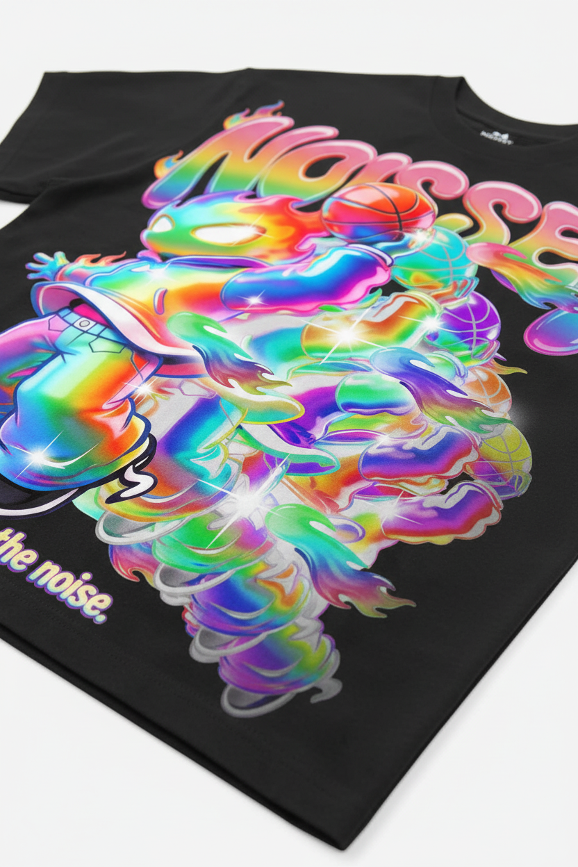 NOISSEY "RAINBOW DUNK" GRADIENT FLAME BASKETBALL OVERSIZED TEE