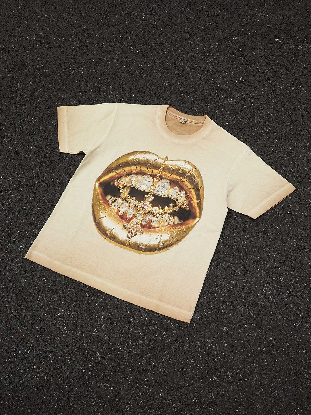 Golden Cross Grillz Oversized Graphic T-Shirt - Luxury Streetwear Art Print