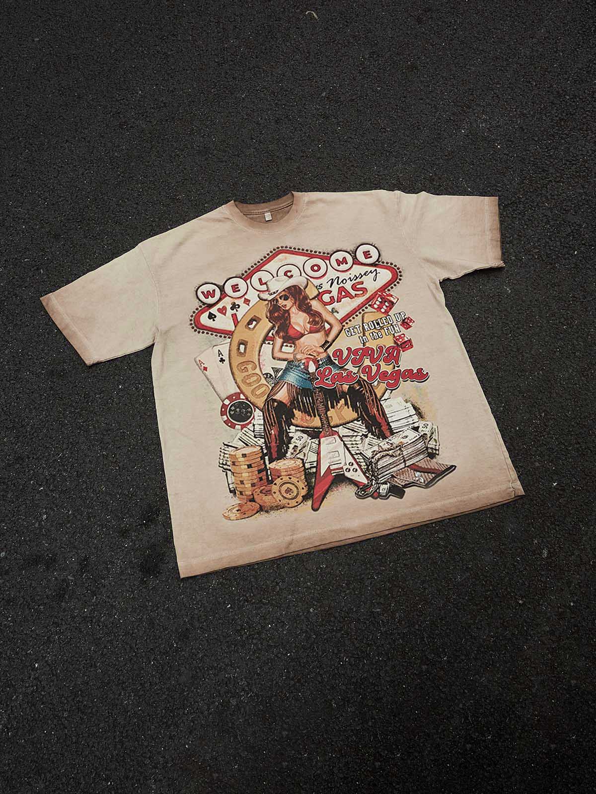 NOISSEY "Viva Las Vegas" Vintage Graphic Tee - Retro Cowgirl & Casino Art Print T-Shirt