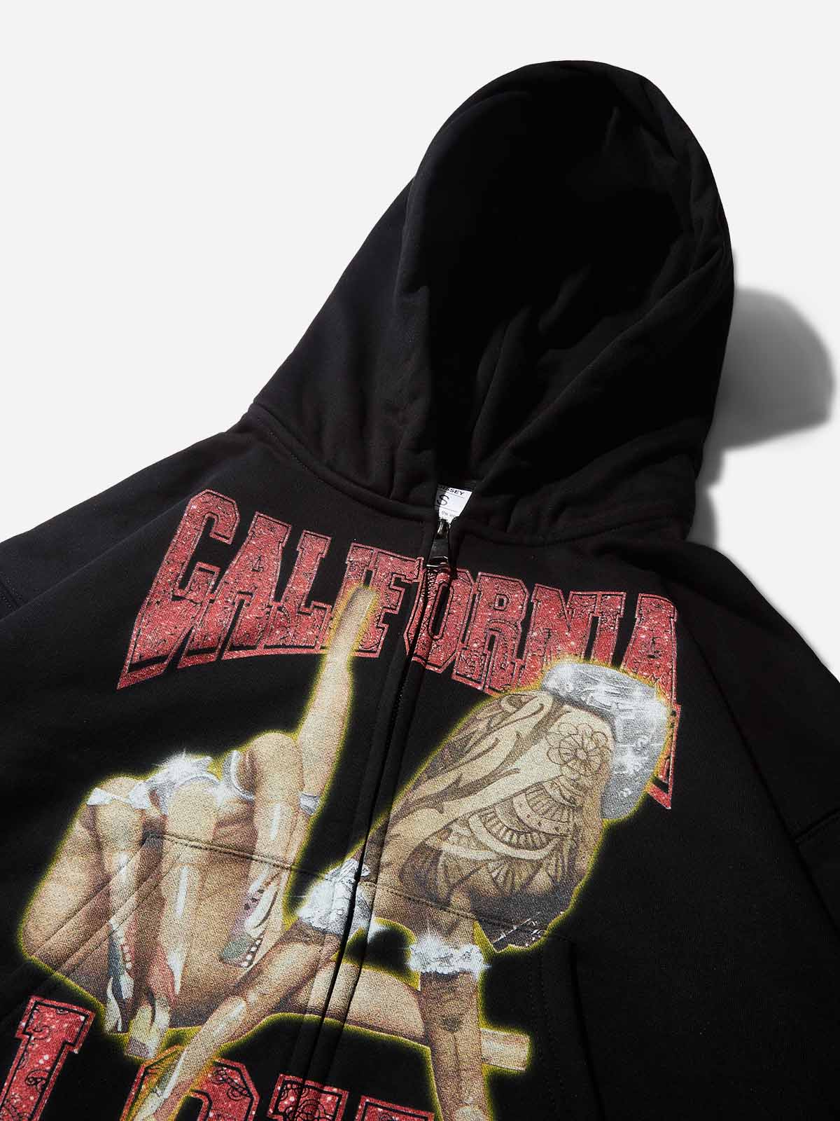 NOISSEY "California Love" Rhinestone Zip-Up Hoodie | LA Hand Sign