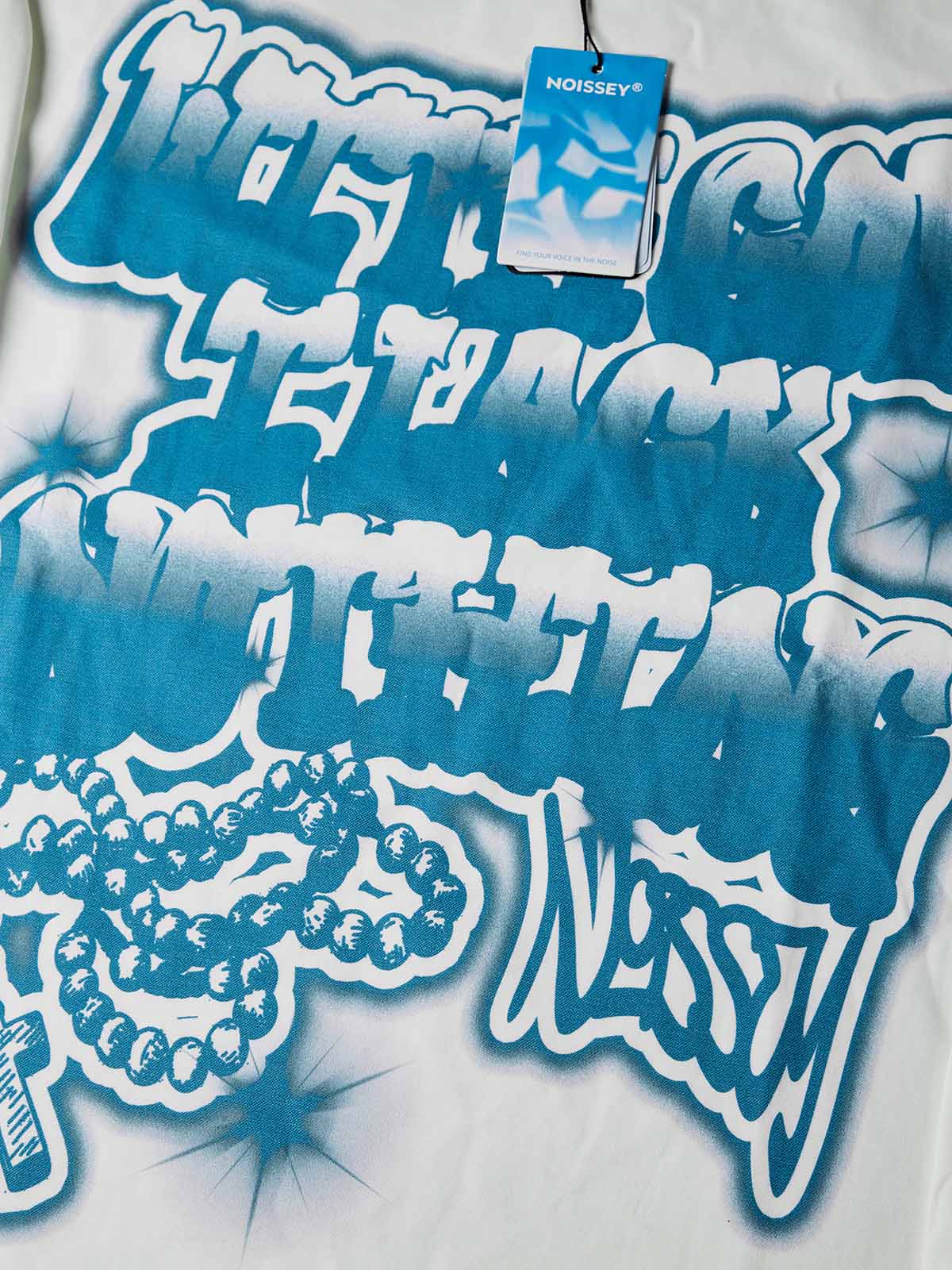 NOISSEY "With God" Blue Flame Graffiti Heavy Long Sleeve Tee - White