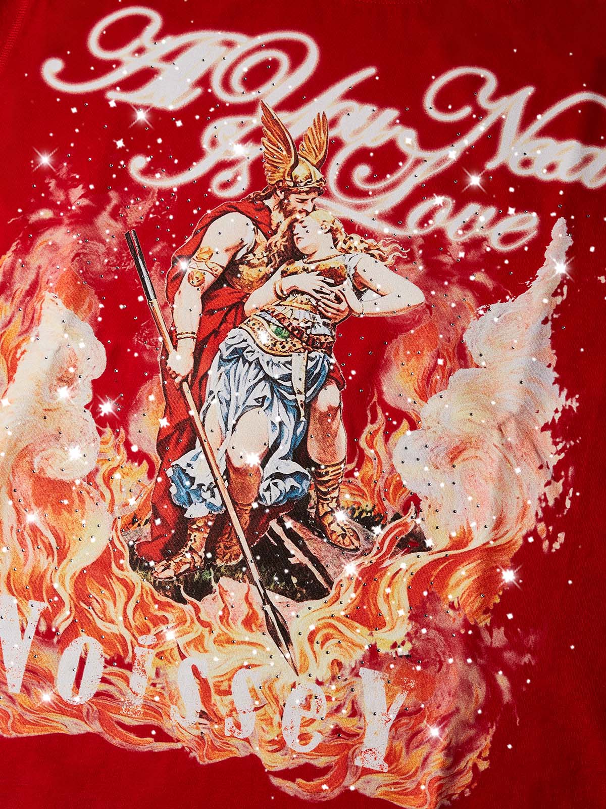 NOISSEY "Ares & Aphrodite" Rhinestone Myth Flame Art Tee - Red