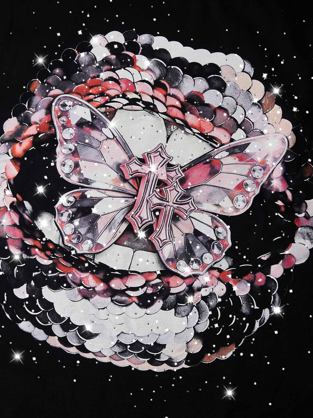 NOISSEY "Pink Butterfly" Black Vest - Boxy Lip Diamond Tank