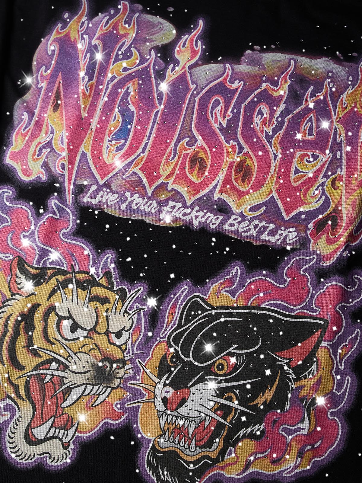 NOISSEY "Neon Cyber Beast" Jet Black Sweatshirt - Rhinestone Crafted Oversized Long-Sleeve
