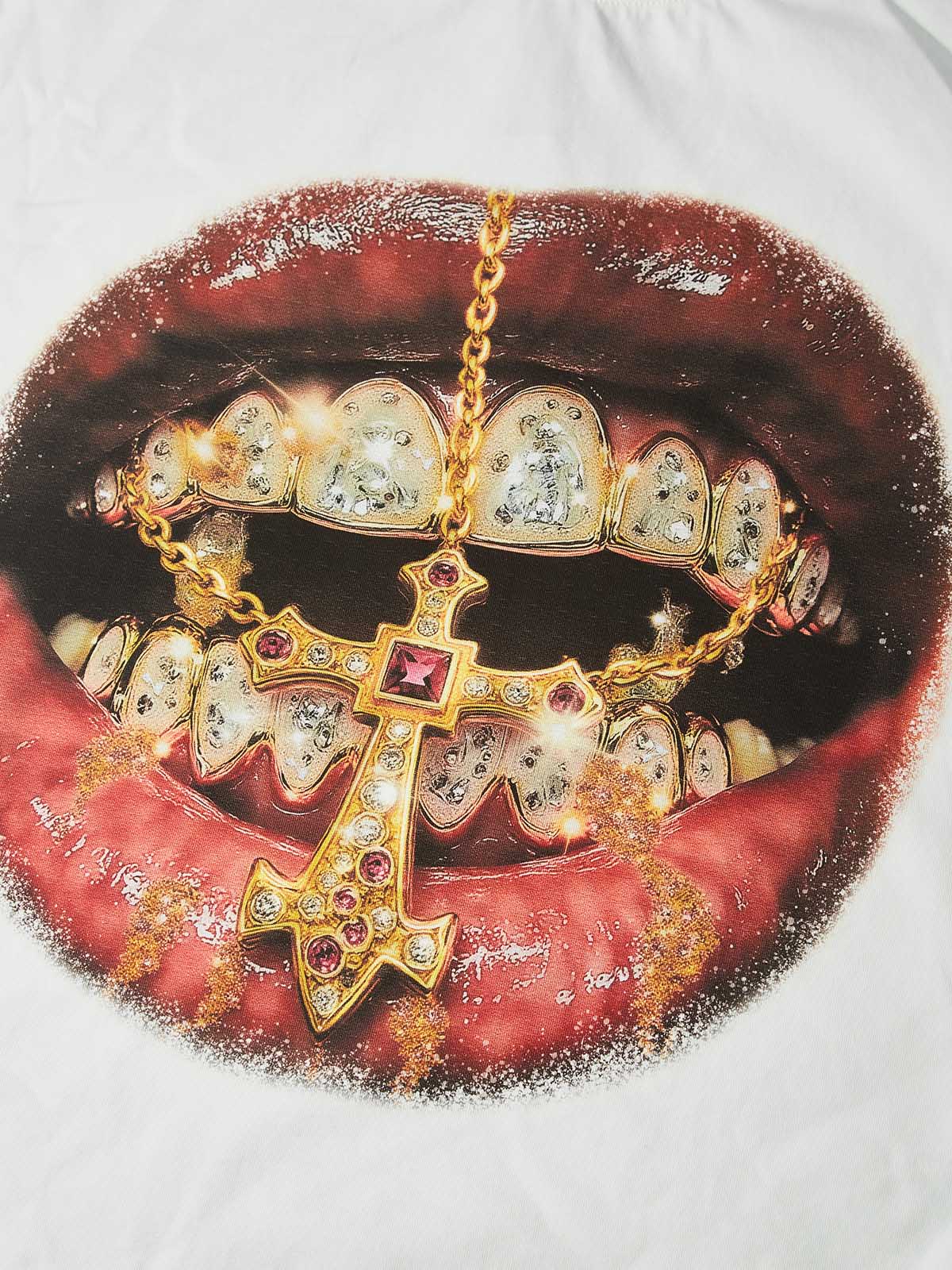 NOISSEY "Golden Cross Grills" Tee - Clean White Boxy Luxury Streetwear T-Shirt