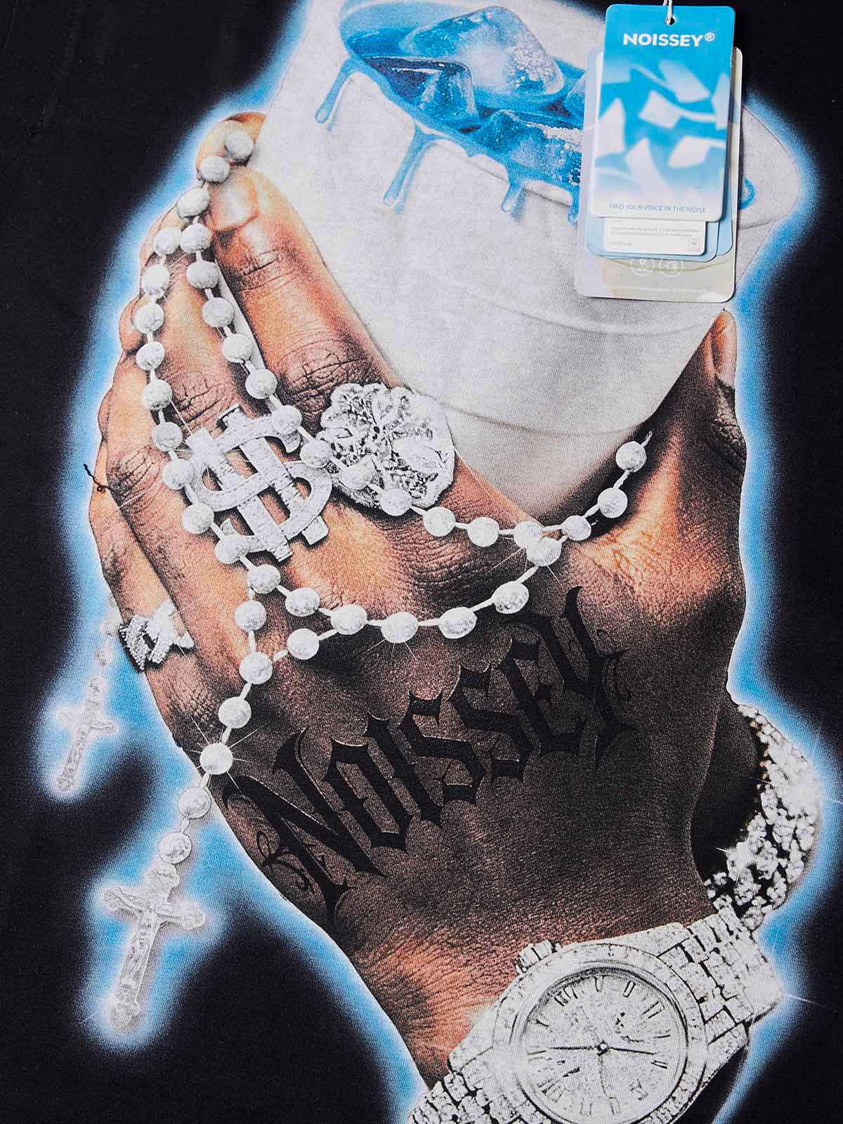 NOISSEY "Lean Blessing" Black Vest - Diamond Rhinestone Graphic