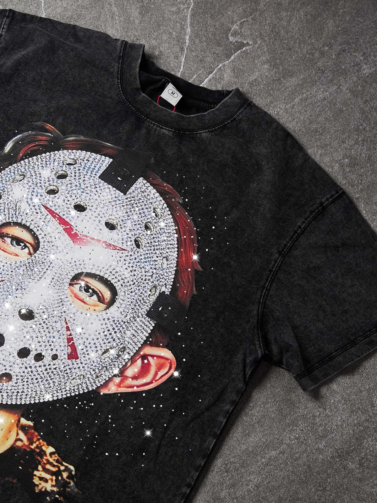 NOISSEY "Friday the 13th" Iced-Out Jason Graphic T-Shirt - Vintage Black