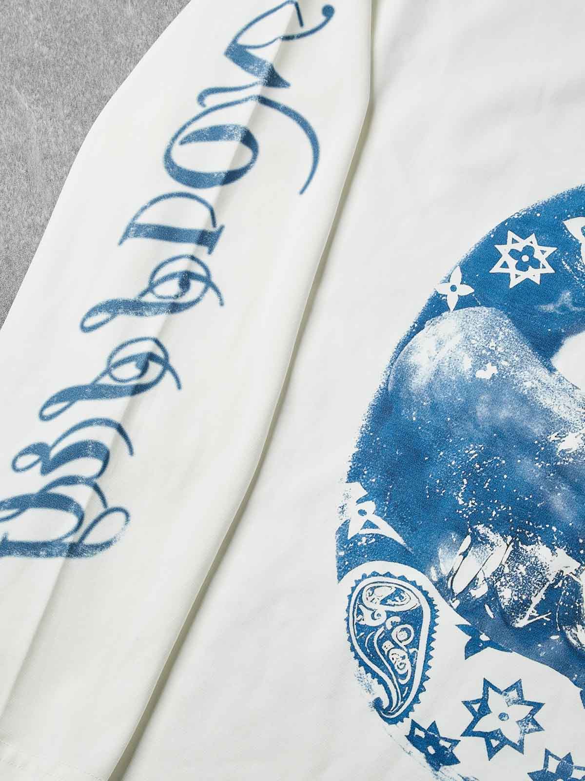 NOISSEY "Hustle" Blue Paisley Lip Graphic Long Sleeve - White/Ice Blue