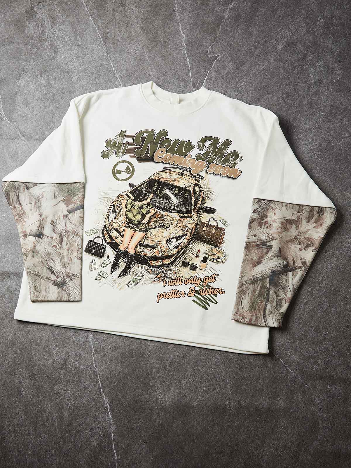 NOISSEY "A New Me" Camo Panel Crewneck Sweatshirt - Off-White