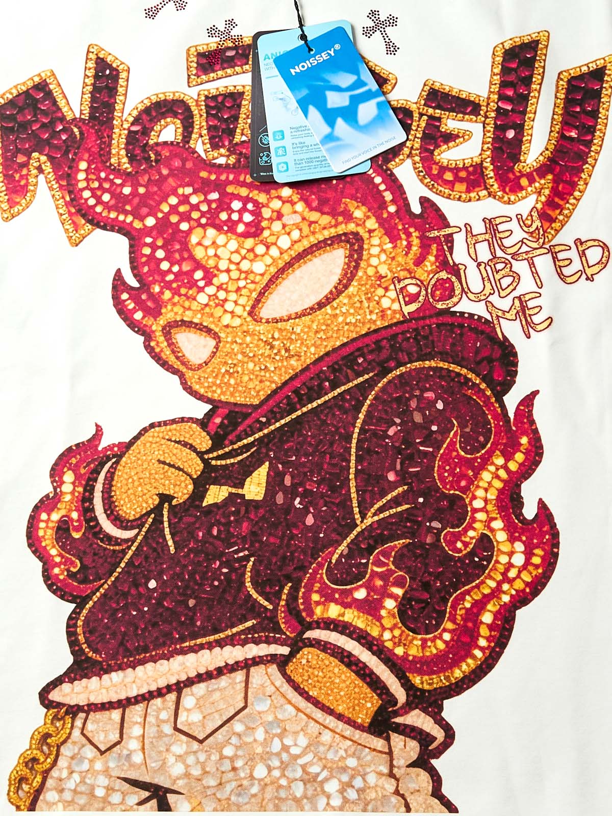 NOISSEY "They Doubted Me" Iced-Out Character Graphic Long Sleeve - Studio White