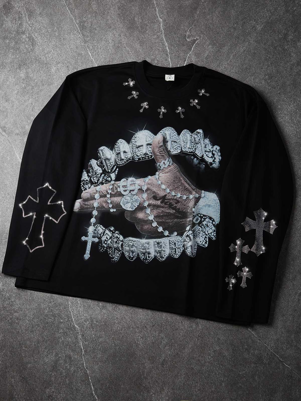 NOISSEY "Iced-out Rosary" Graphic Sweatshirt - Heavyweight Jet Black
