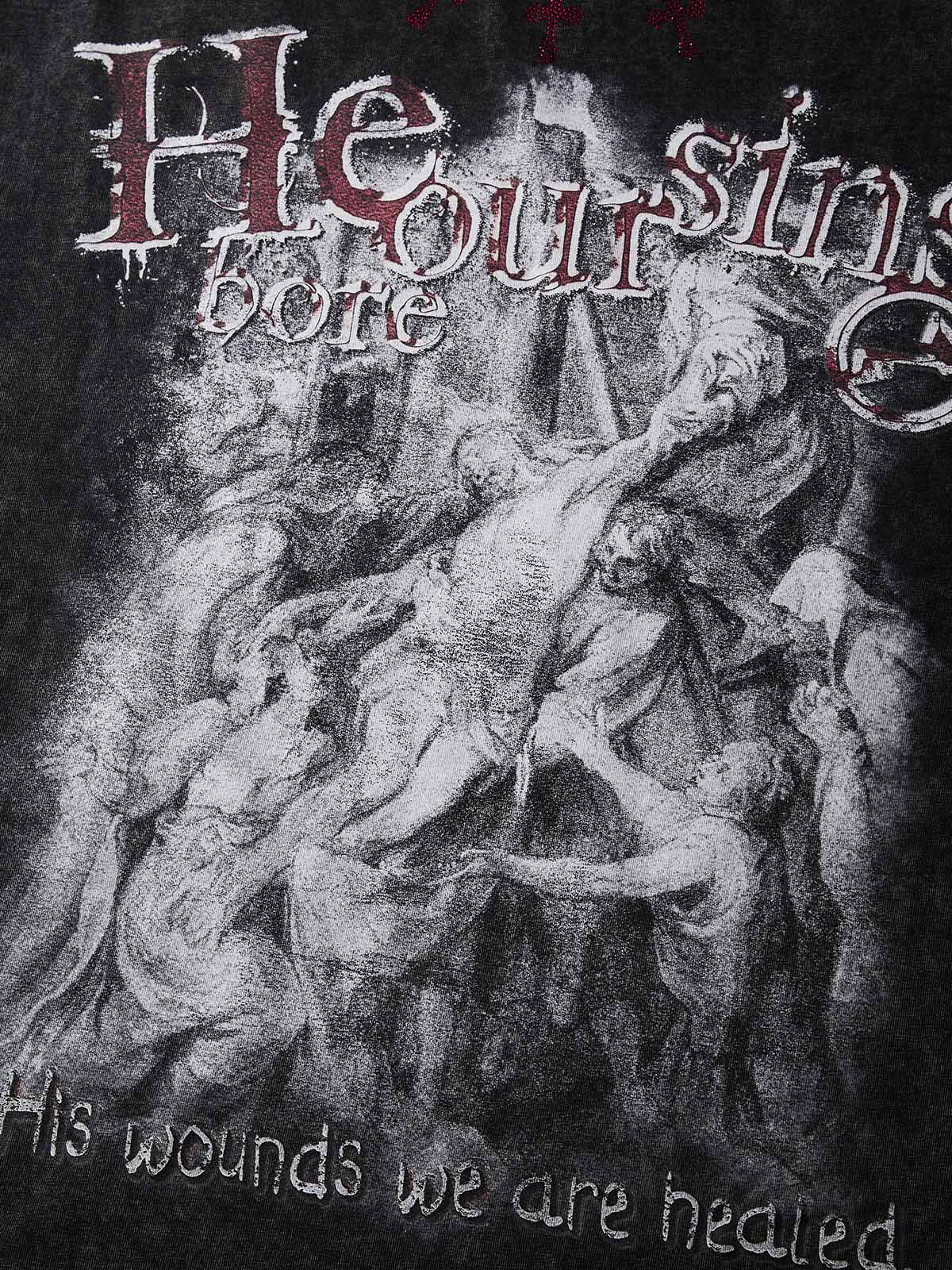 NOISSEY "He Bore Our Sins" Graphic Tee - Vintage Acid Wash Black