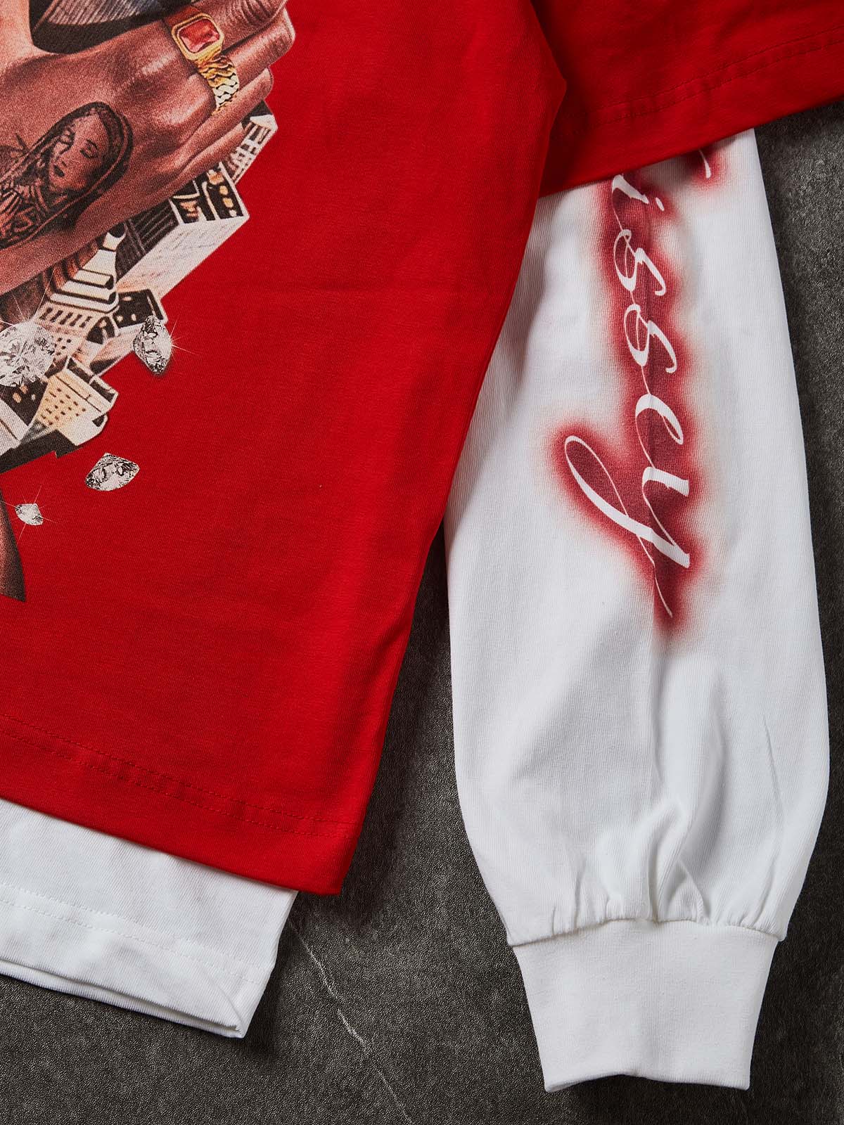 NOISSEY "A New Era Of Me" Double-Sleeve Graphic Sweatshirt - Crimson Red