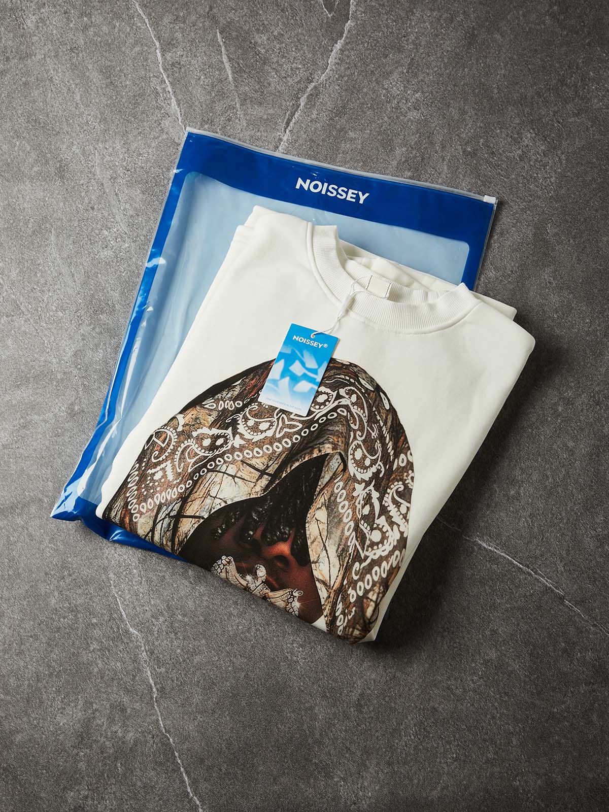 NOISSEY "Underground Vibe" Camo Panel Rap Graphic Sweatshirt - Off-White