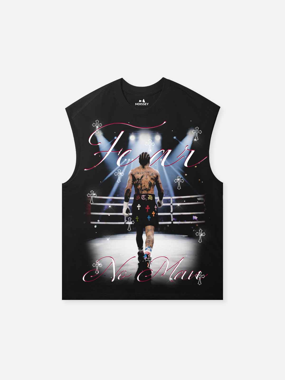 NOISSEY "FEAR NO MAN" LEGEND BOXER RHINESTONE SLEEVELESS TANK TOP