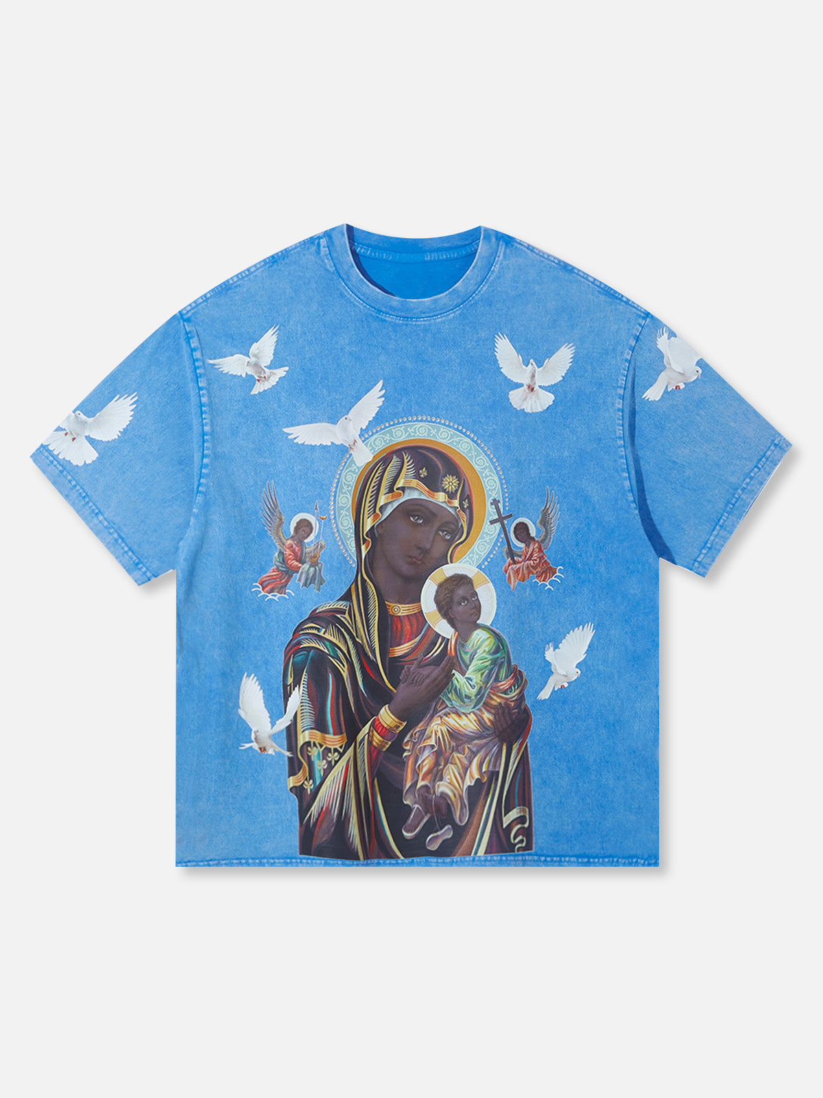 OBSTACLES & DANGERS© Black Madonna and Child Color Blue T-shirt
