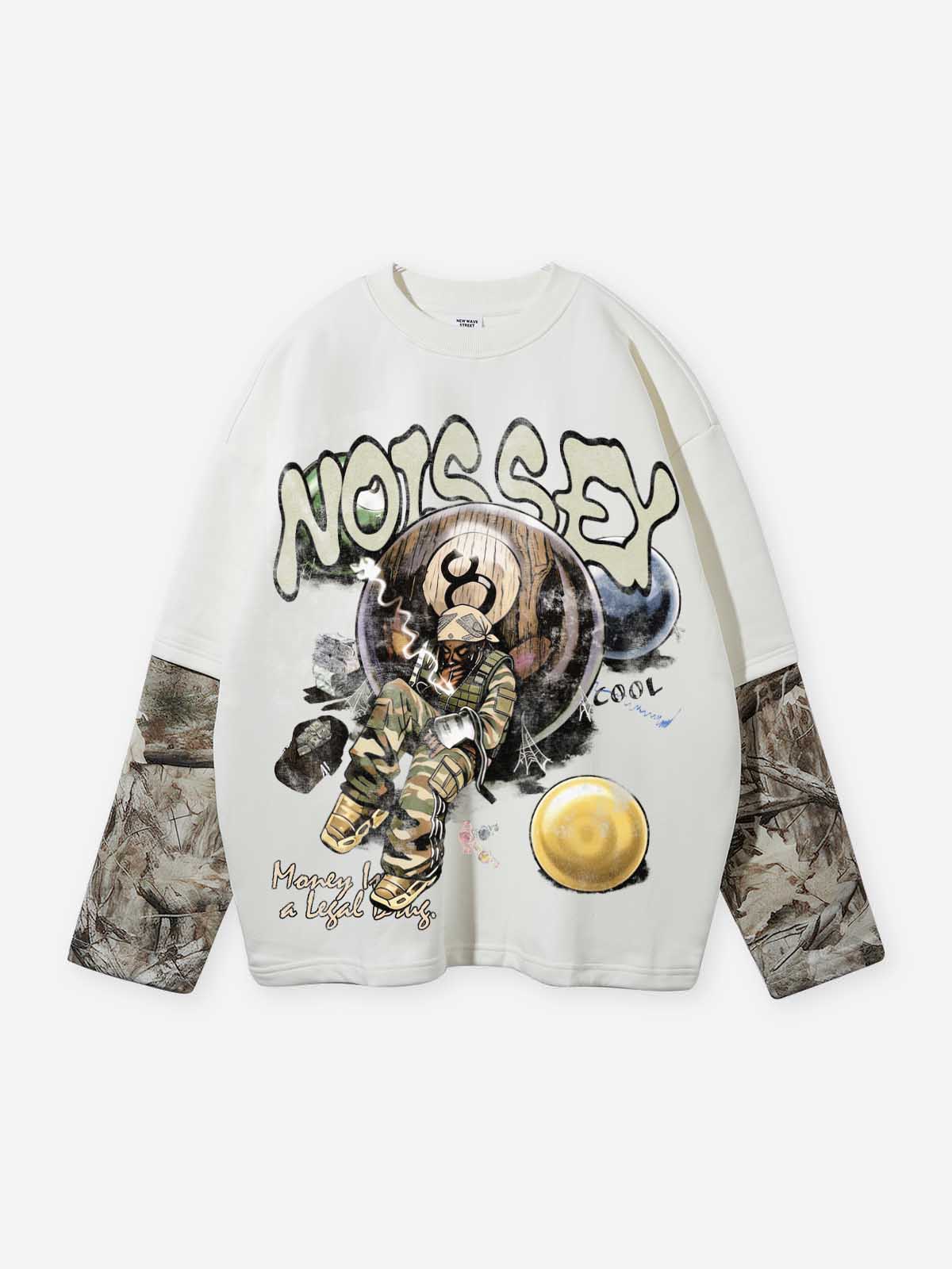 NOISSEY "Money is a Legal Drug" Camo Splice Sweatshirt - Premium Bone White