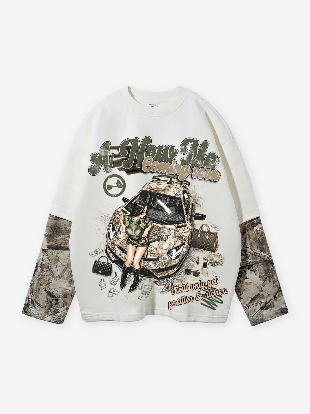 NOISSEY "A New Me" Camo Panel Crewneck Sweatshirt - Off-White