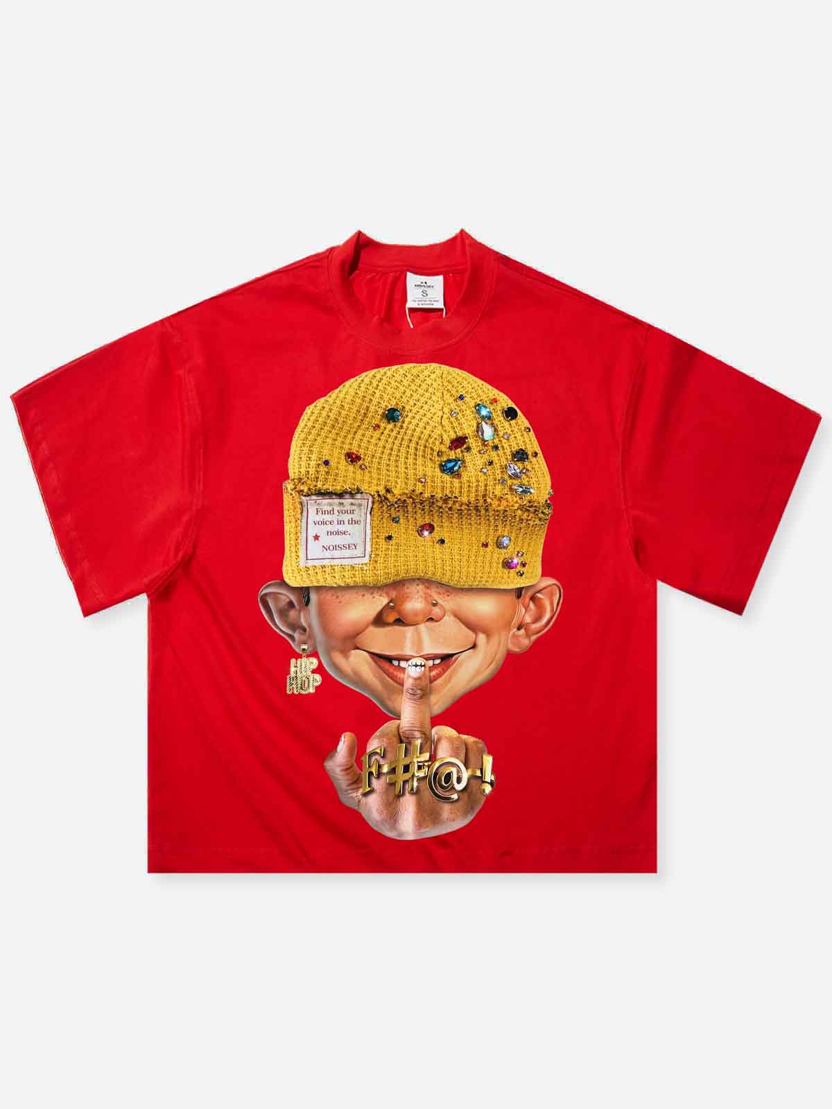 NOISSEY "Find Your Voice" Cartoon Graphic Tee - Vibrant Street Red