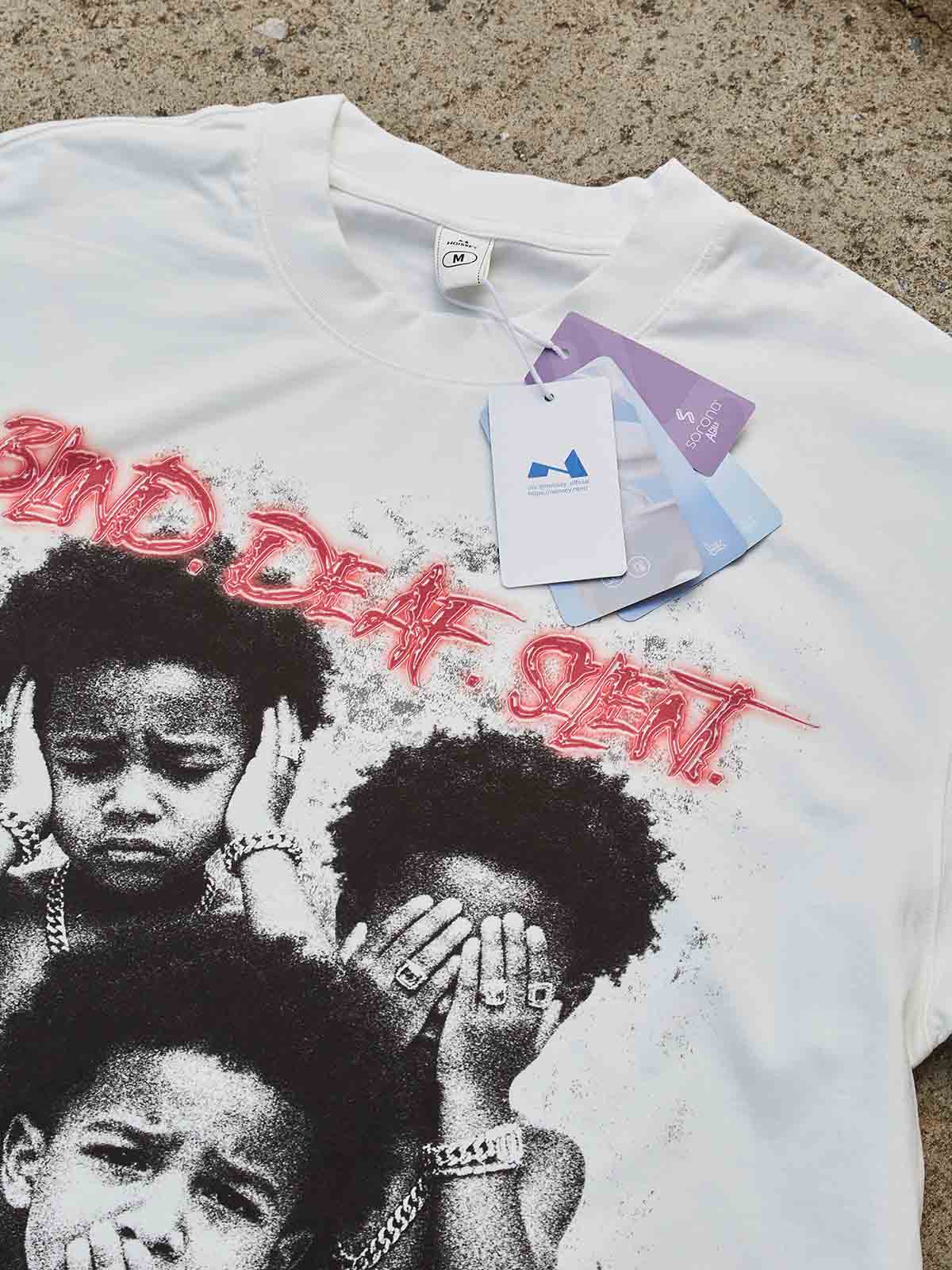 BLIND. DEAF. SILENT with 3 Child Character Print T-shirt
