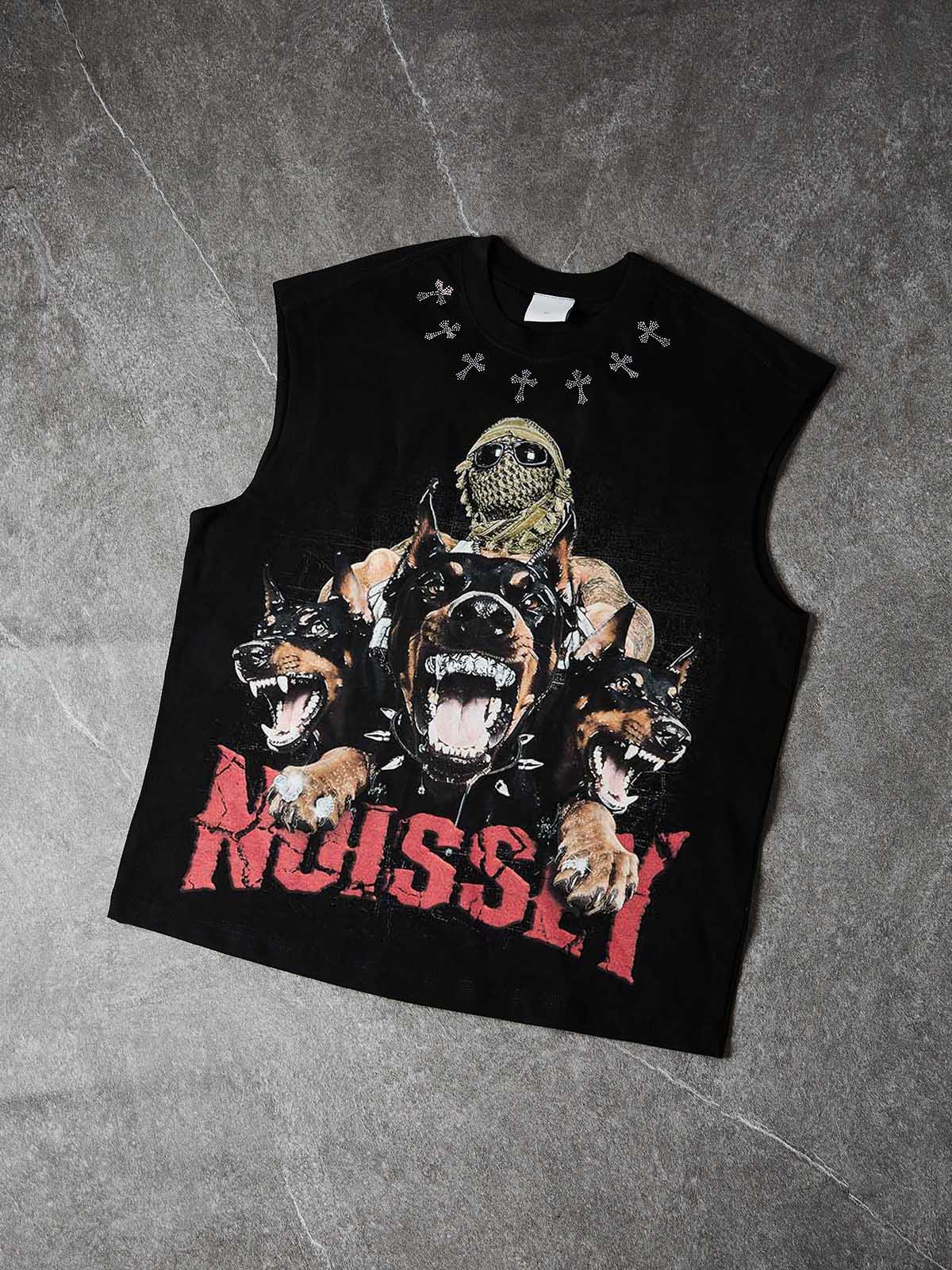 NOISSEY TRIPLE DOBERMAN DIAMOND CROSS MONEY GRAPHIC TANK TOP