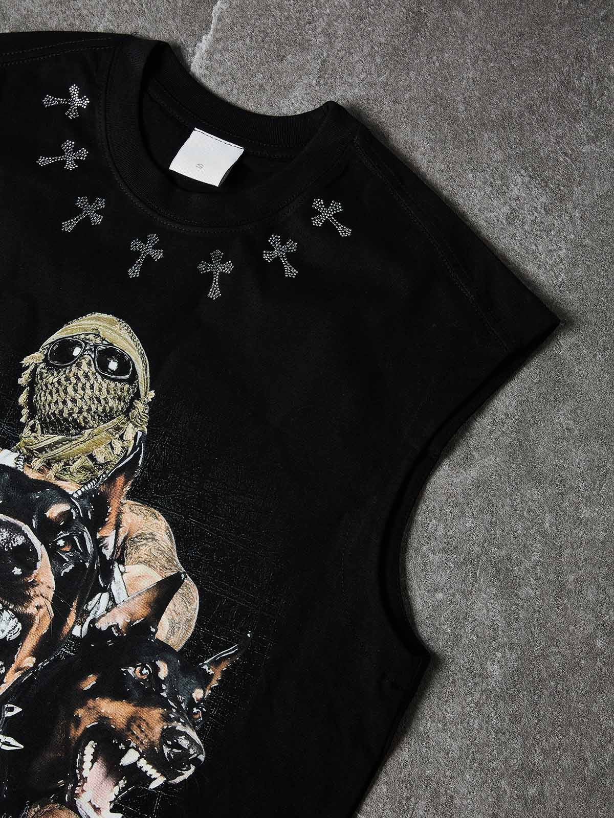 NOISSEY TRIPLE DOBERMAN DIAMOND CROSS MONEY GRAPHIC TANK TOP