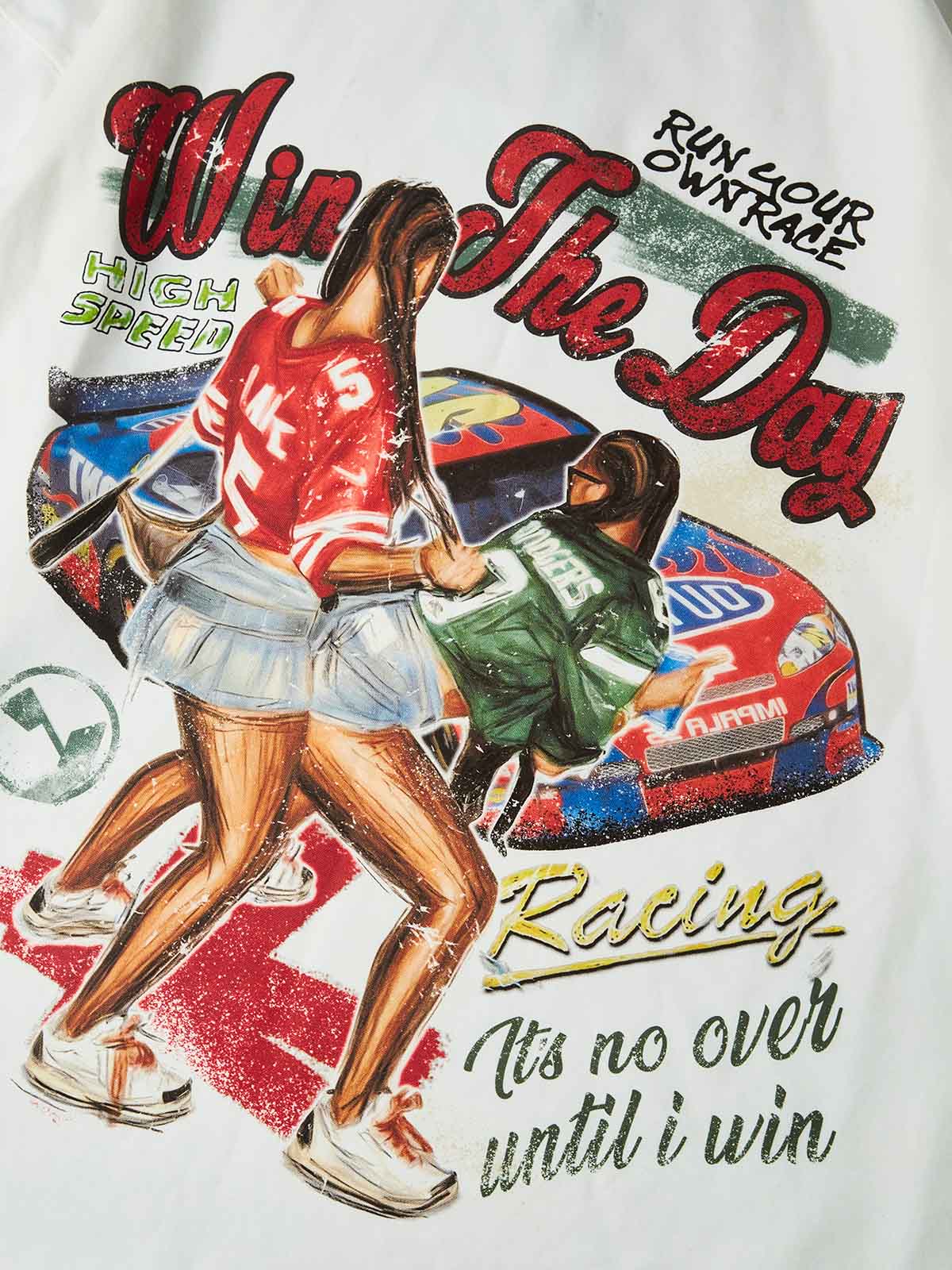 NOISSEY ""Win the Day" Racing Culture Figure Graphic Long Sleeve T?Shirt