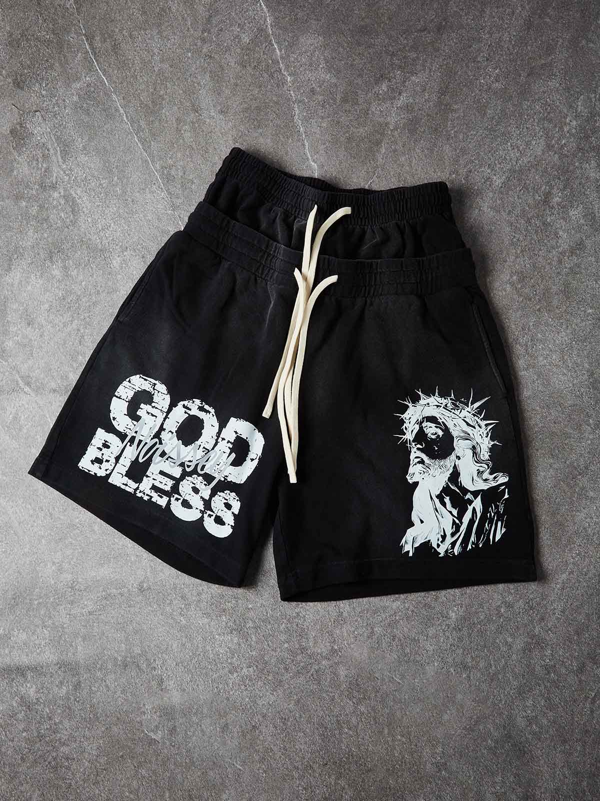 NOISSEY "GOD BLESS" RELIGIOUS JESUS PORTRAIT GRAPHIC SWEATPANTS