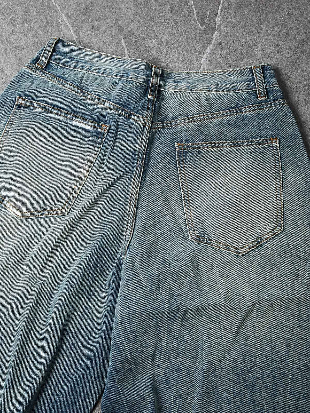 NOISSEY "Gothic Cross" Rhinestone Bleach-Washed Denim Shorts - High-Street Wide-Leg 2 Colors