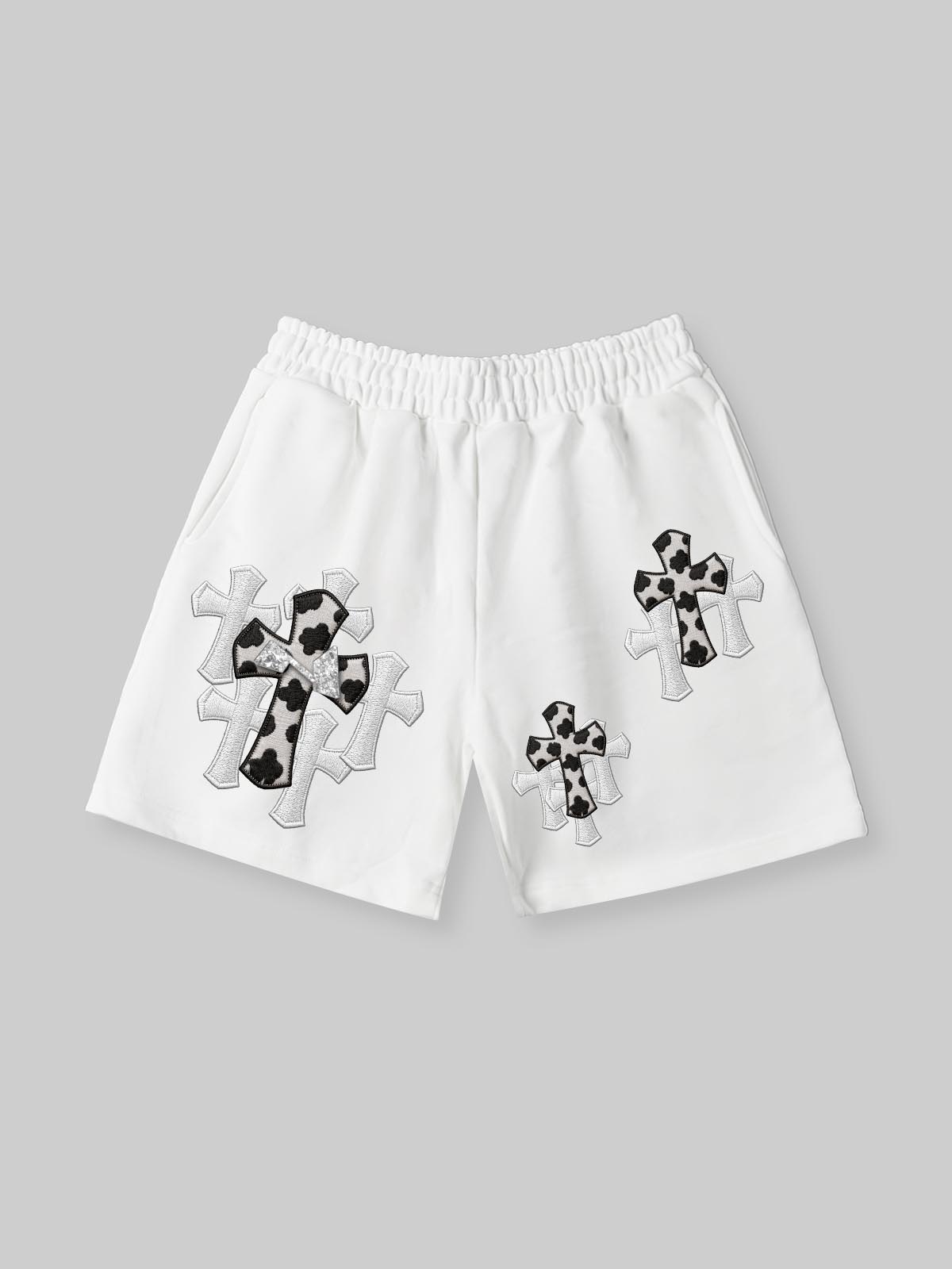NOISSEY "COW CROSS" MONOCHROME APPLIQUÉ WIDE-LEG SHORTS