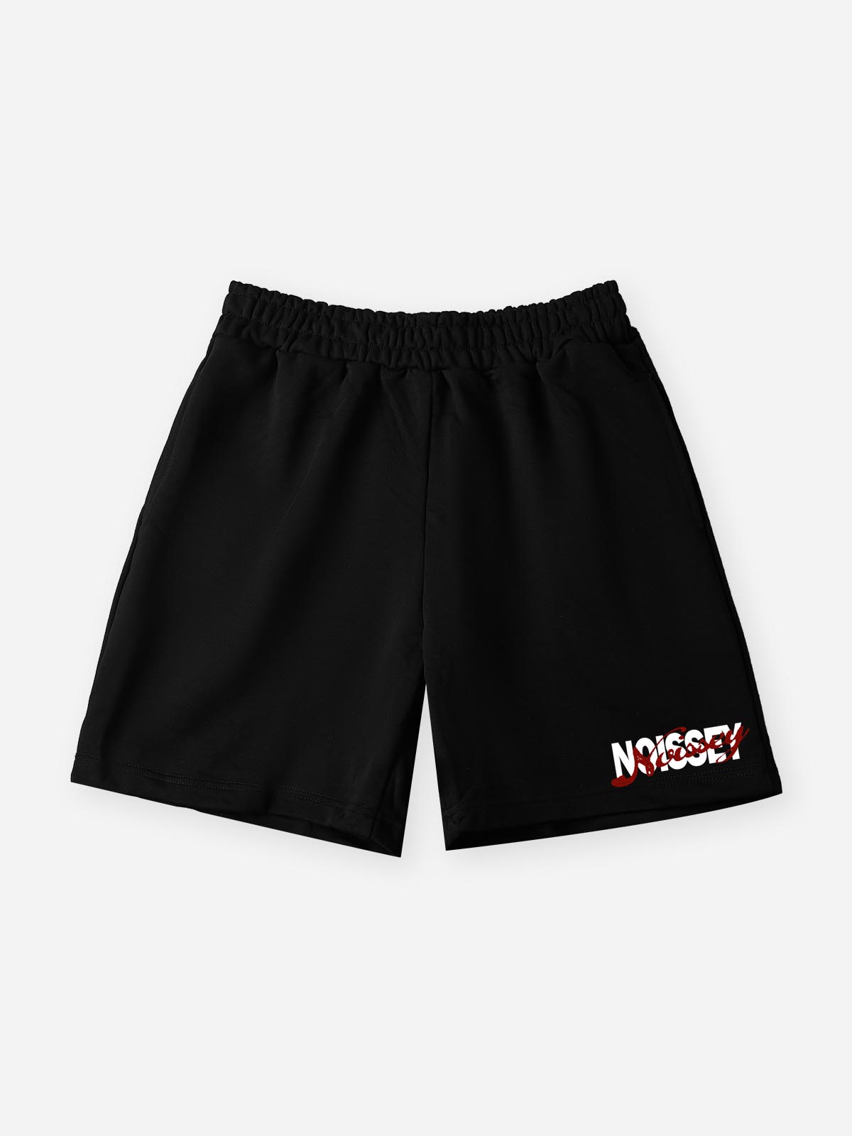 NOISSEY "Stacked Calligraphy" Shorts - Jet Black Heavyweight High-Street Loose Fit Sweat Shorts