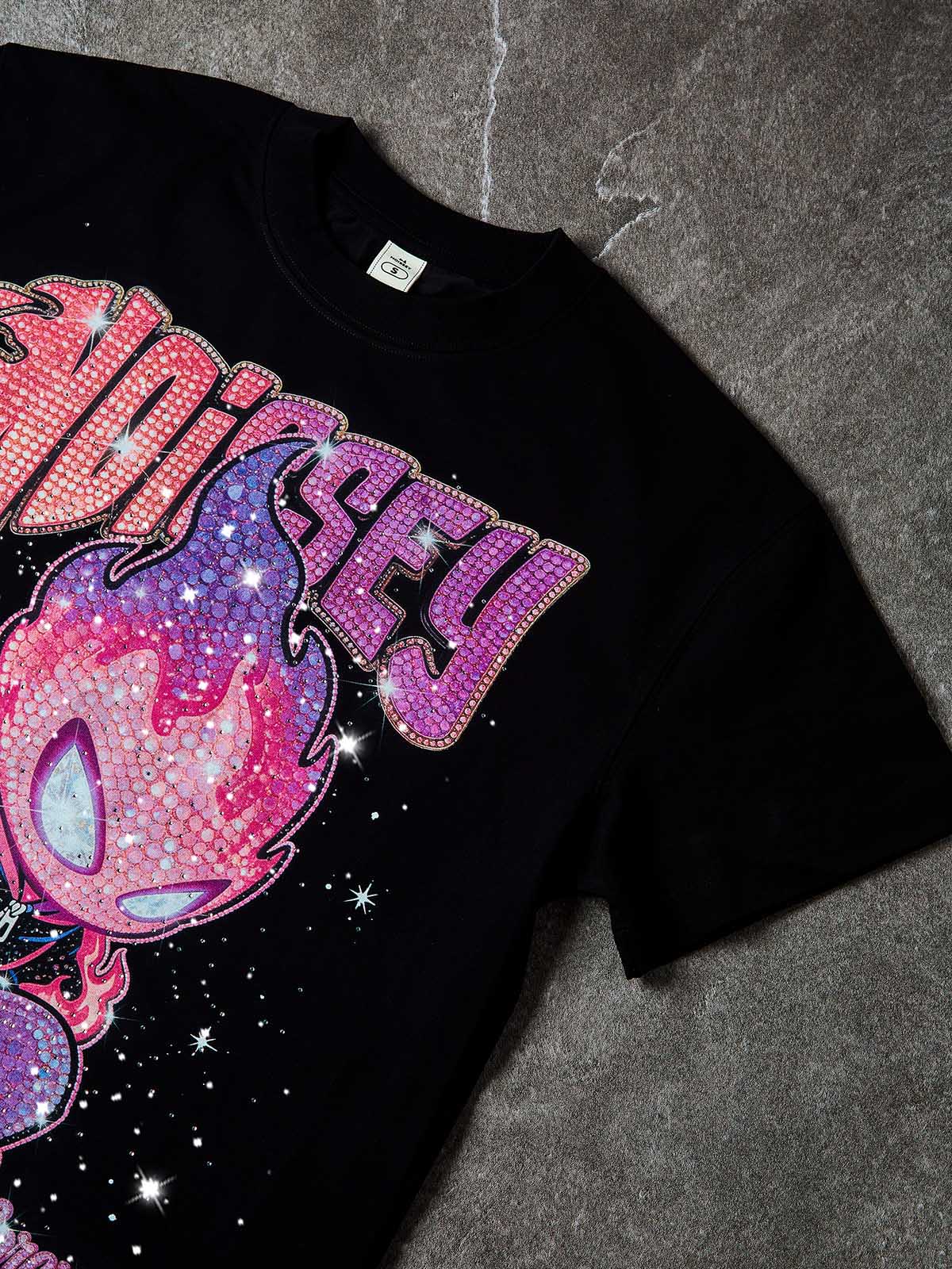 NOISSEY "Run Forever" Fire Kid Boxy Diamond Heavyweight Tee - Pink & Purple