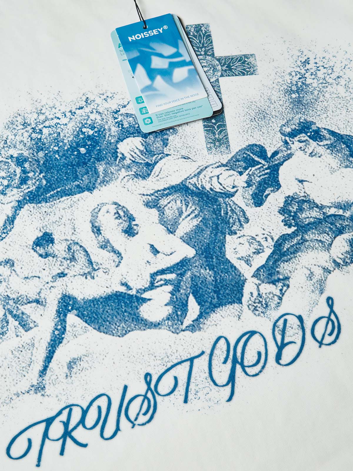 NOISSEY "Trust God's Plan" Archival Print Crewneck – Vintage Blue Oversized Long Sleeve