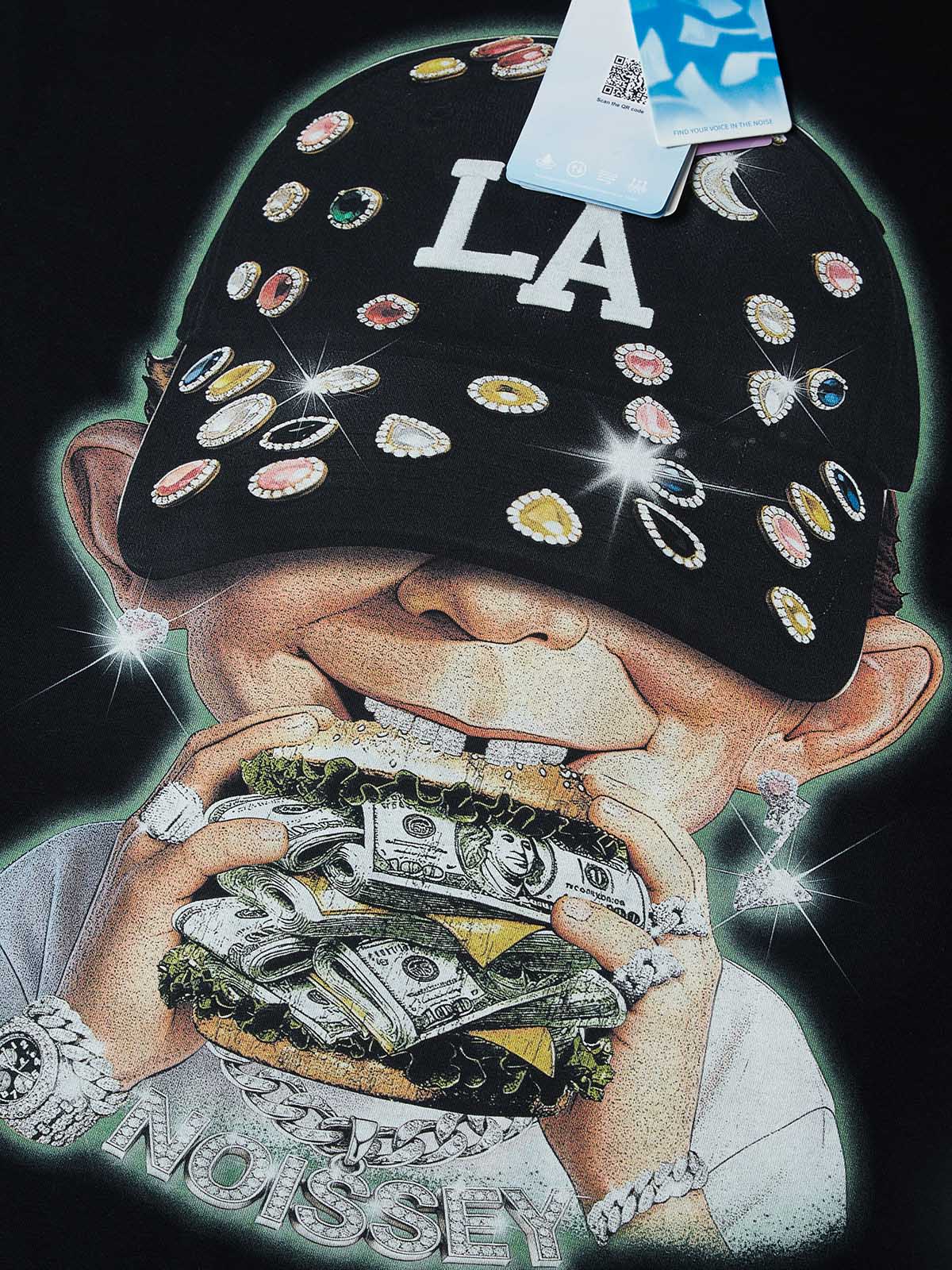 NOISSEY "MONEY BURGER" Glitter Boy Art Print Heavyweight T-Shirt - Pitch Black