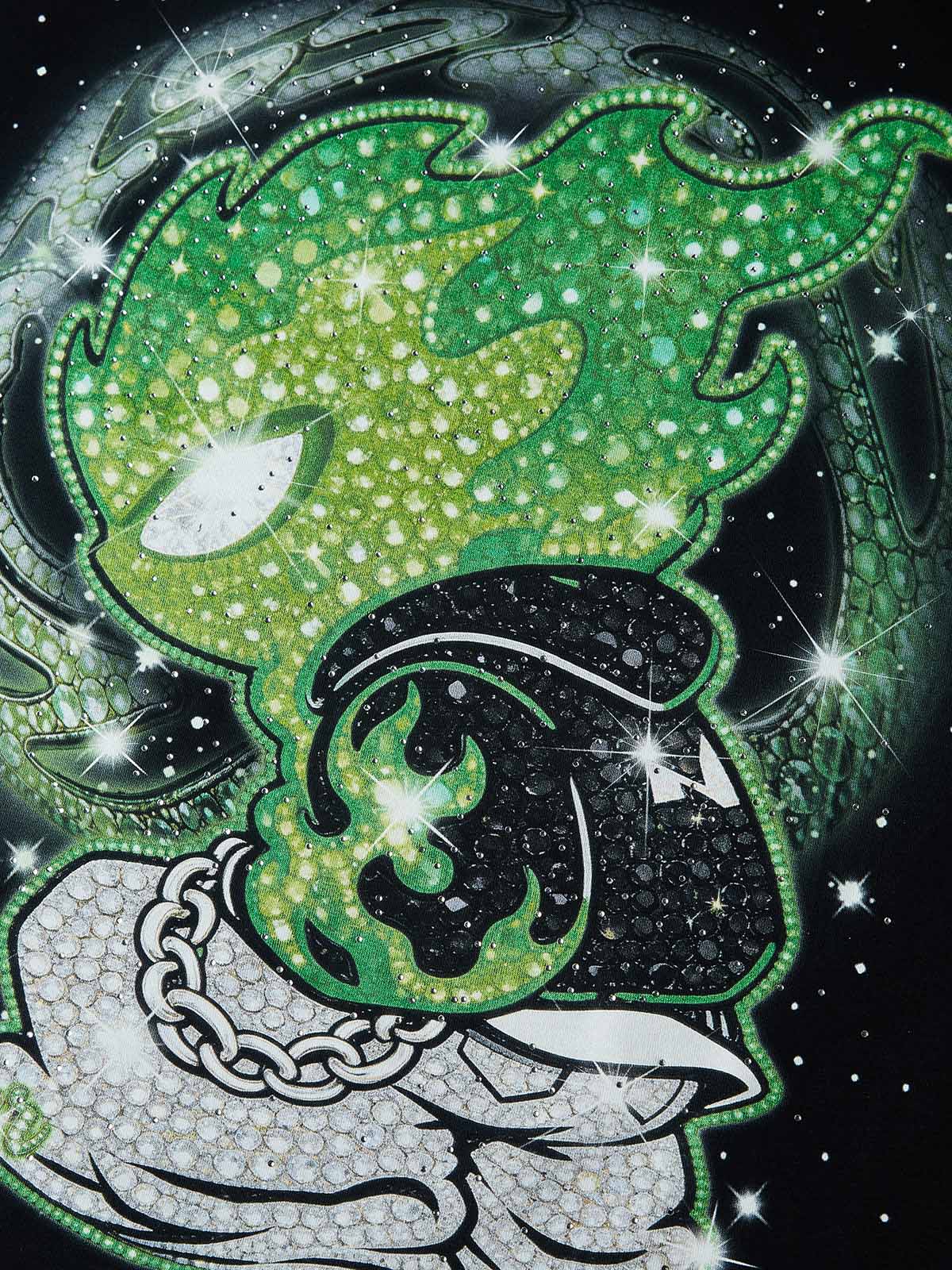 NOISSEY "Run Forever" Green Flame Crystal Figure Boxy Heavyweight Tee - Onyx Black