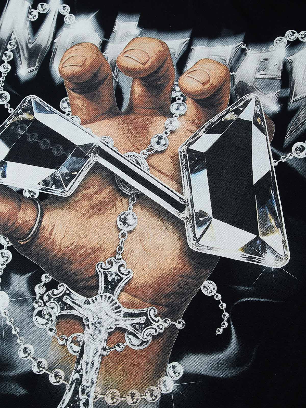 NOISSEY "Holy Drip" Crystalline Cross & Prayer Hand Boxy Heavyweight Art Tee - Onyx Black
