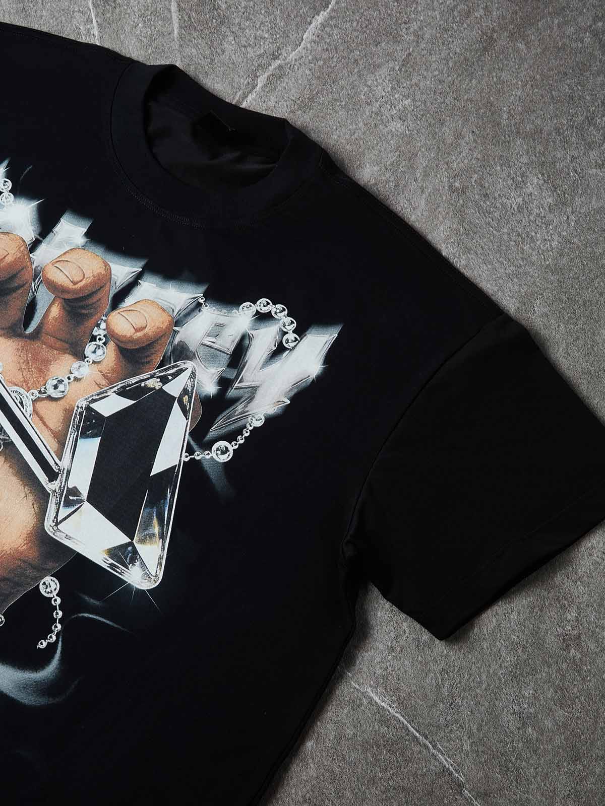 NOISSEY "Holy Drip" Crystalline Cross & Prayer Hand Boxy Heavyweight Art Tee - Onyx Black