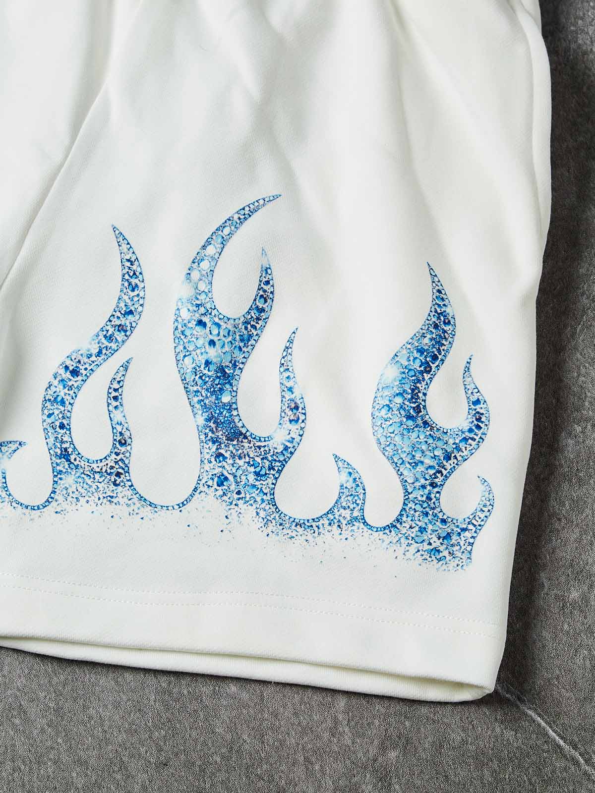 NOISSEY "ICE FLAME" Crystal Blue Artwork Relaxed Shorts - Pure White Crafted Shorts