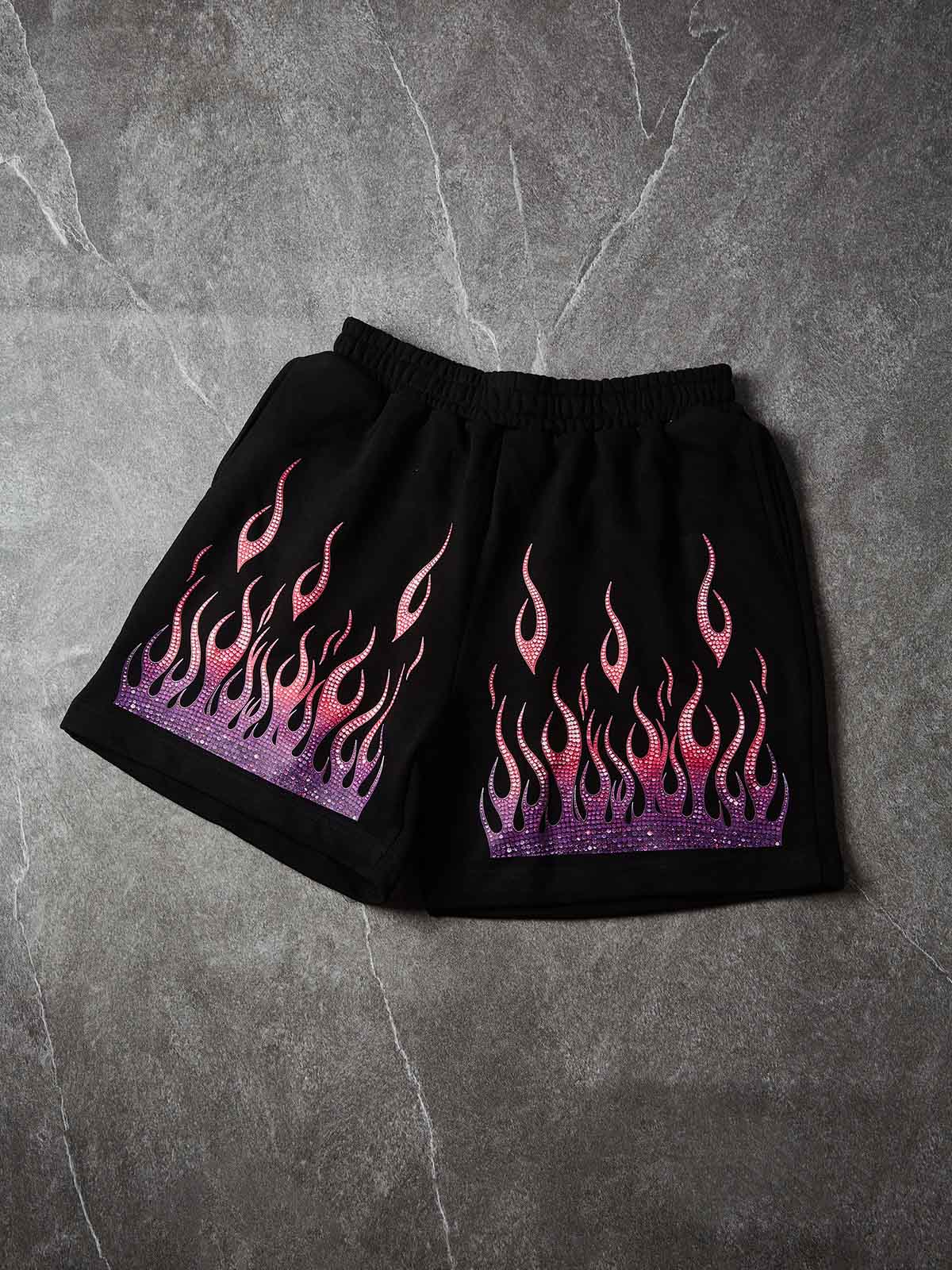 NOISSEY "Neon Embers" Gradient Graphic Flame Shorts - Onyx Black Heavyweight Street Shorts