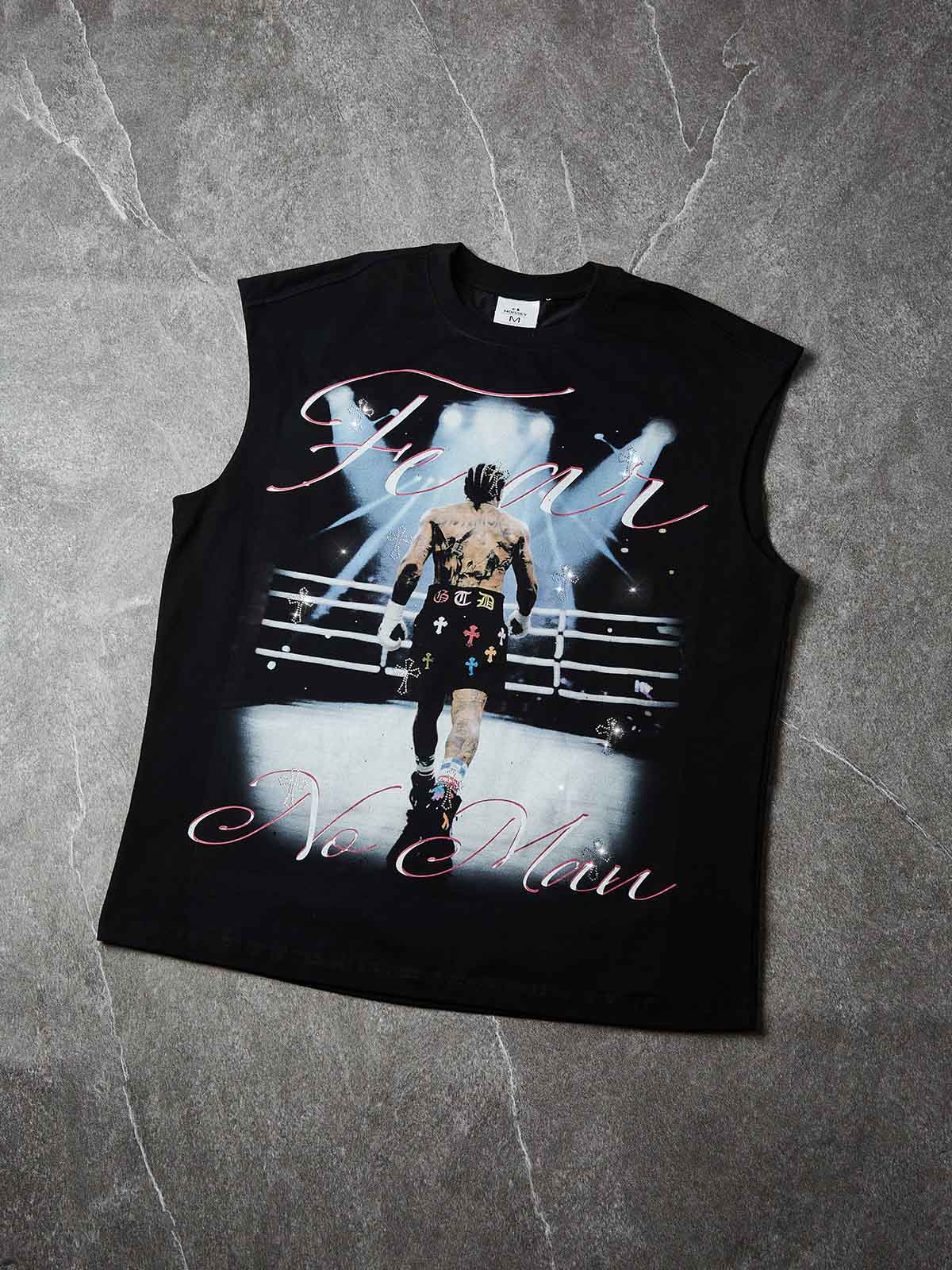 NOISSEY "FEAR NO MAN" LEGEND BOXER RHINESTONE SLEEVELESS TANK TOP