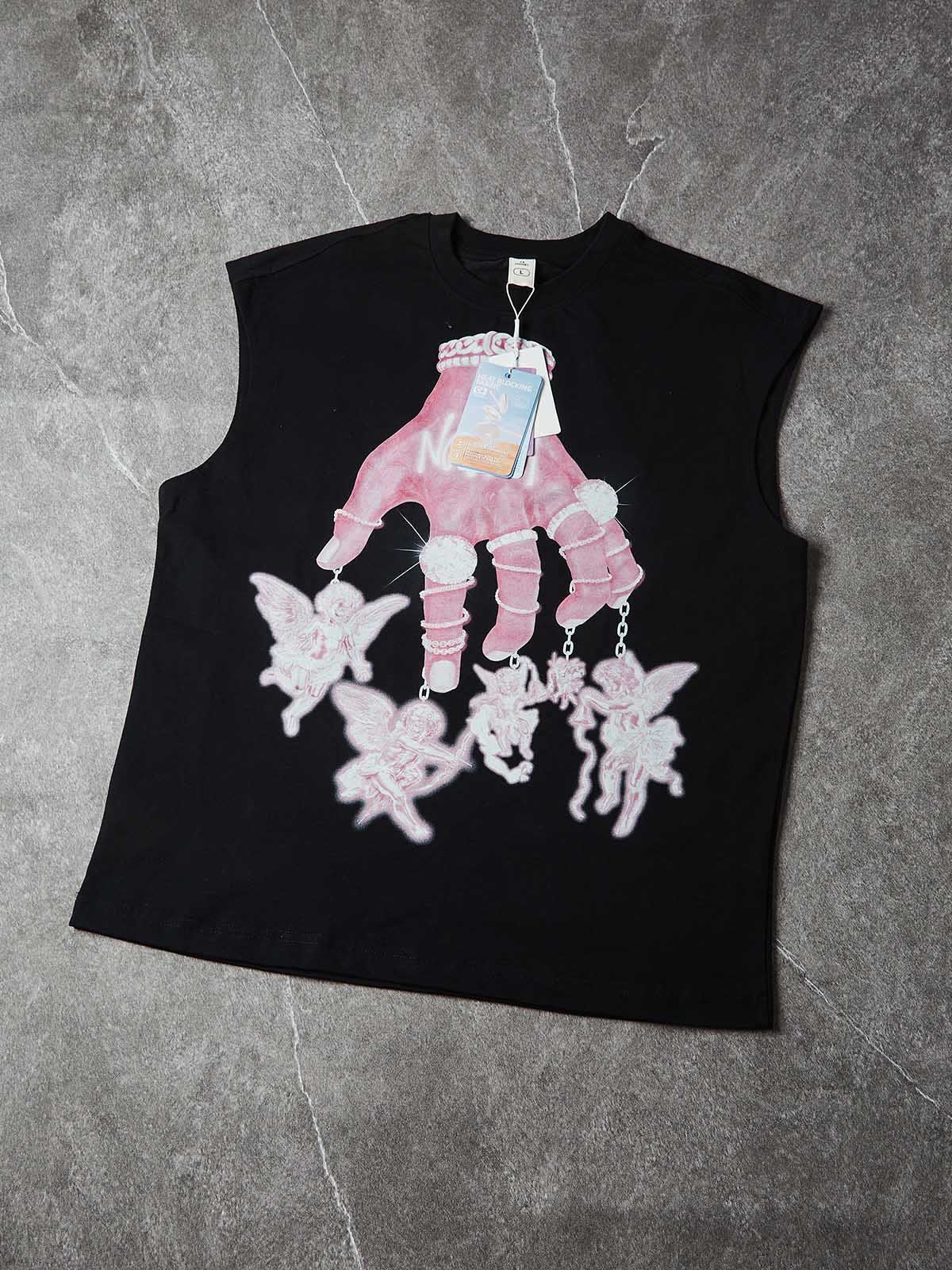NOISSEY "Hand of Seraph" Pink Neon Tank Top - Onyx Black