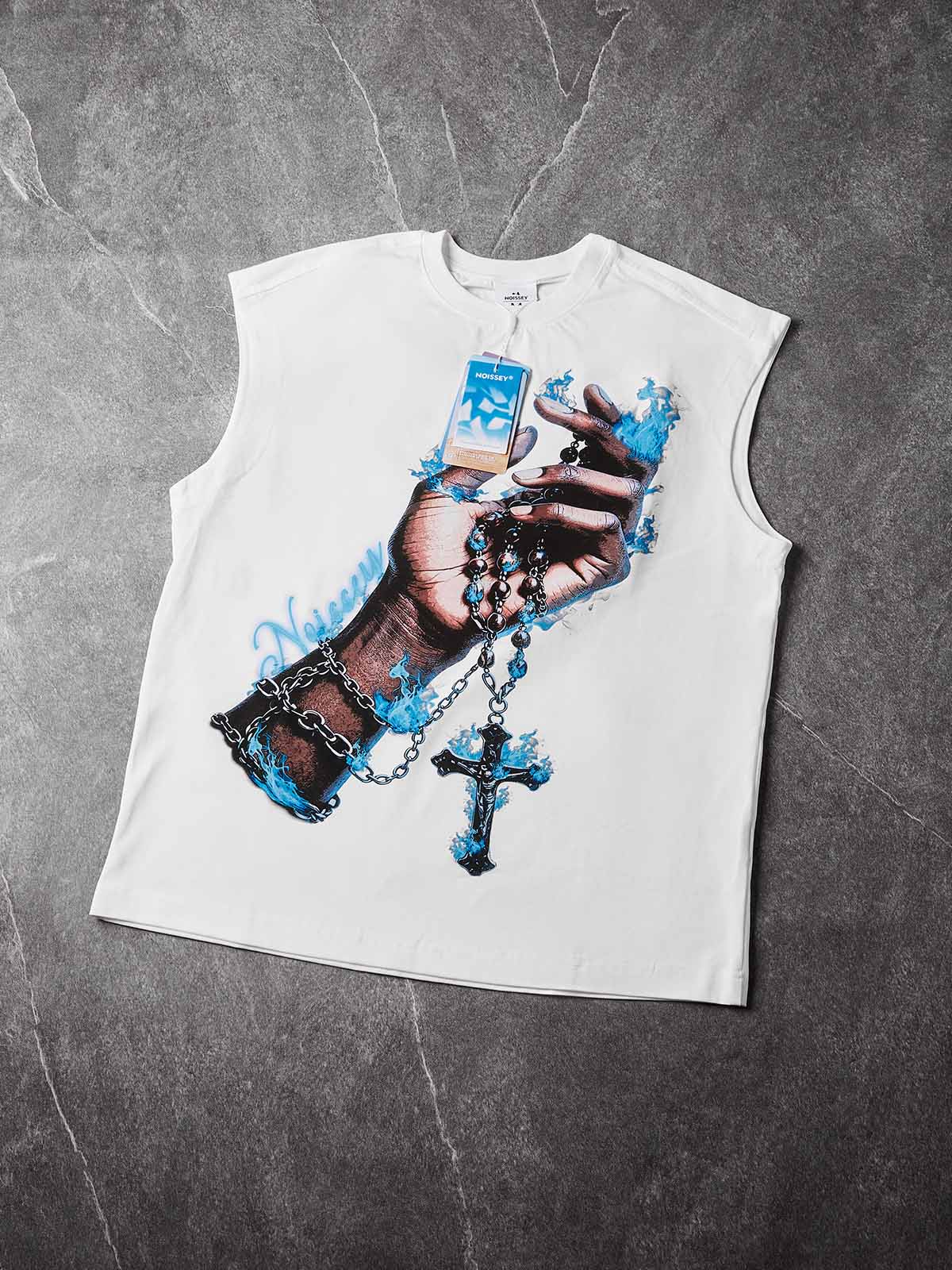 NOISSEY "Eternal Flame" Blue Fire Cross Tank - Cream White