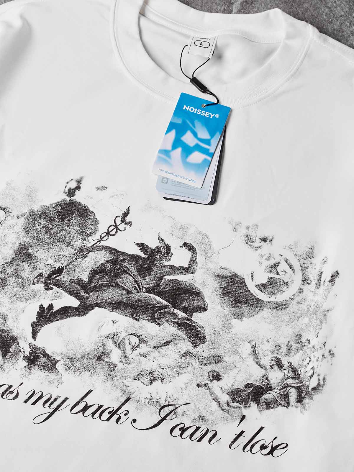 NOISSEY "Divine Herald" Greek Mythology Engraving Long-Sleeve Tee - Pure White