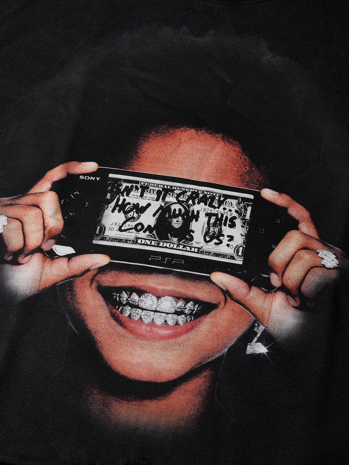 NOISSEY "PSP Dollar Grillz" Distressed Boxy Tee - Vintage Black