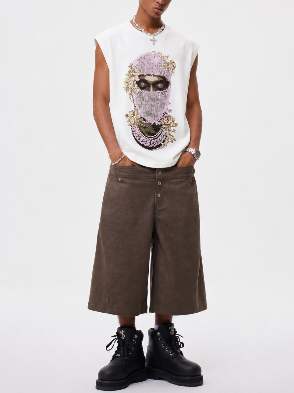 NOISSEY Vintage Knit Balaclava Print Tank Top