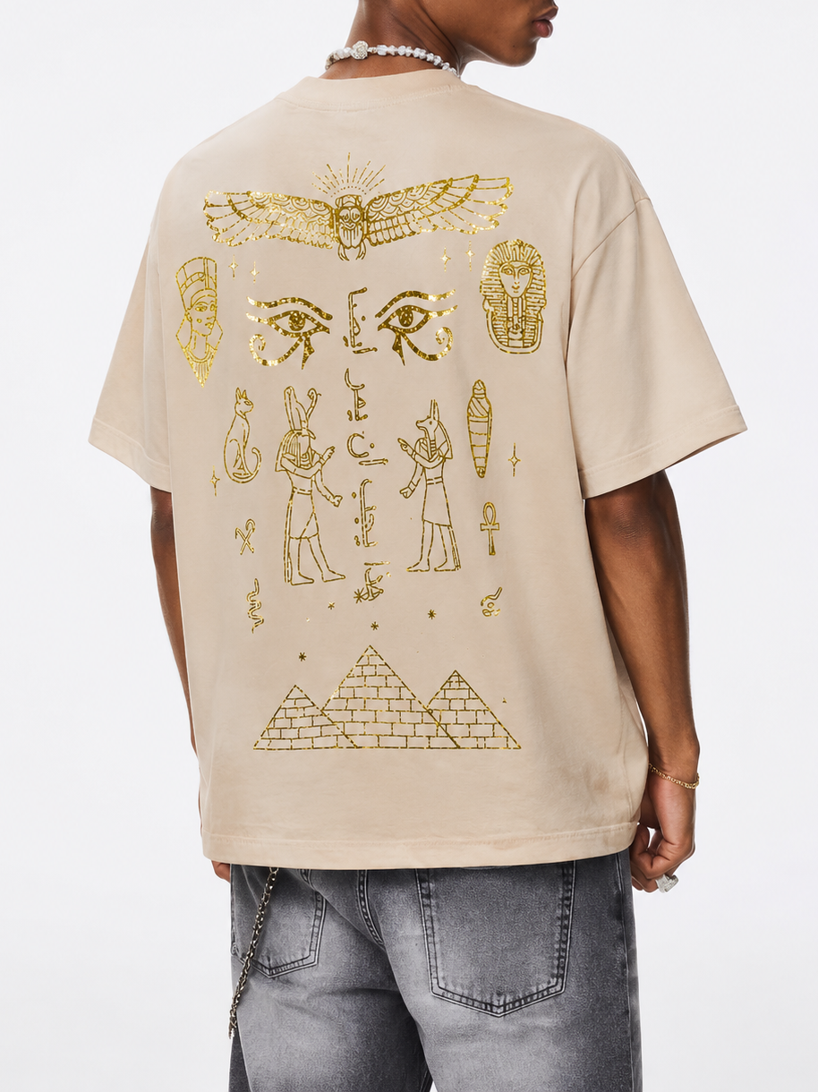 NOISSEY "Horus Gold" Pharaoh Graphic Tee - Vintage Washed Sand