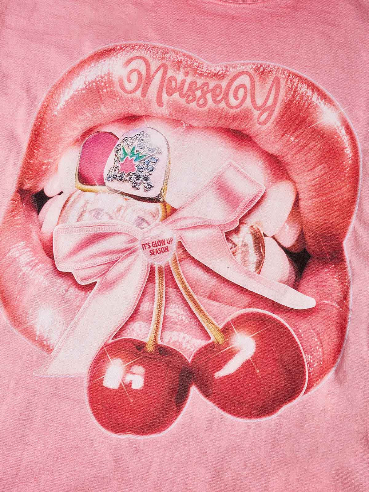 "CHERRY LIPS" GRILLZ SHIMMER TEE – VINTAGE PINK OVERSIZED STREETWEAR